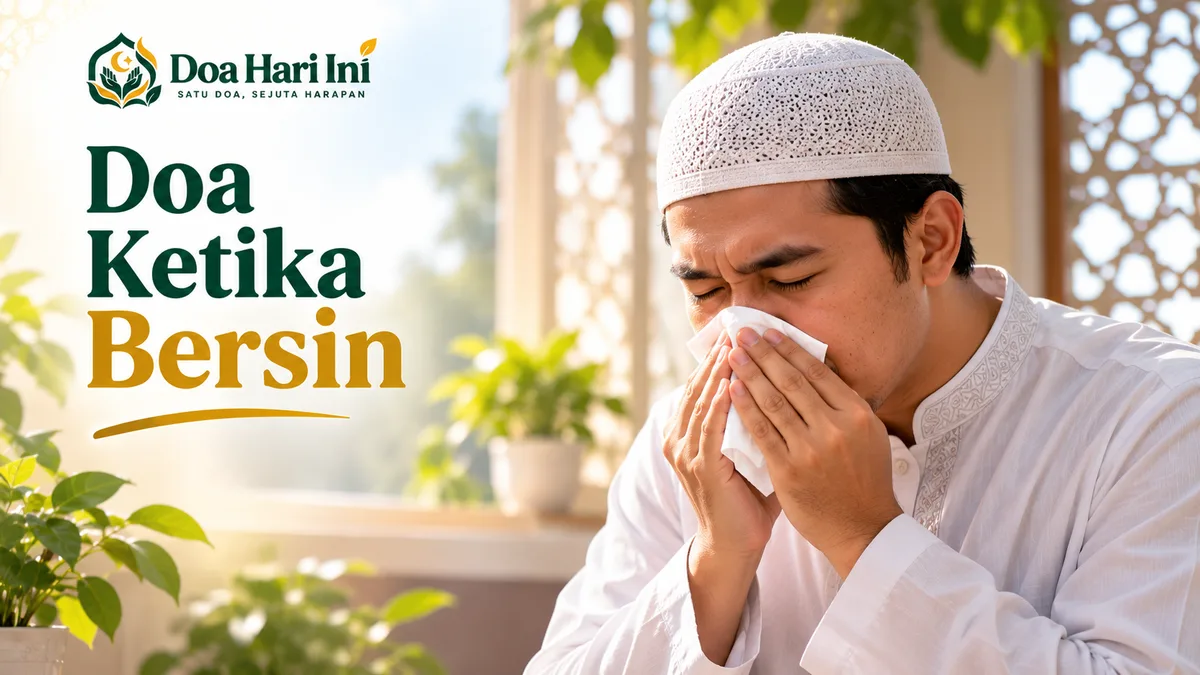 Seorang pria berpeci mengusap hidungnya dengan tisu di ruangan bernuansa hijau dengan jendela berornamen dan tanaman hias